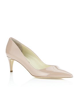 Nym Court Shoe - predominant colour: ivory; material: patent; heel height: mid; heel: kitten; toe: pointed toe; style: courts; finish: patent