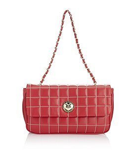 Quilted Shoulder Bag - predominant colour: true red; style: shoulder; length: shoulder (tucks under arm); size: small; material: leather; embellishment: quilted; pattern: plain