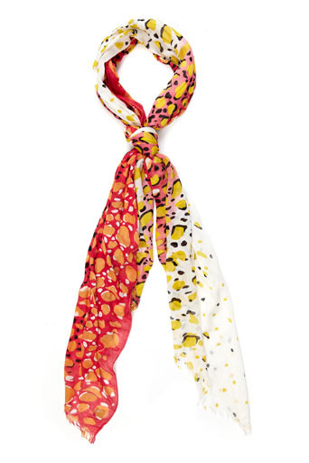 Coral Leopard Print Scarf - predominant colour: multicoloured; type of pattern: standard; style: regular; size: large; material: fabric; pattern: animal print