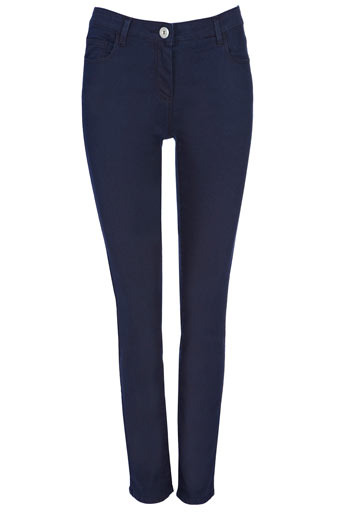 Indigo Supersoft Skinny Jeans - style: skinny leg; pattern: plain; pocket detail: traditional 5 pocket; waist: mid/regular rise; predominant colour: navy; occasions: casual; length: ankle length; fibres: cotton - mix; material texture: denim; jeans detail: dark wash; trends: aquatic; texture group: denim; pattern type: fabric; pattern size: standard