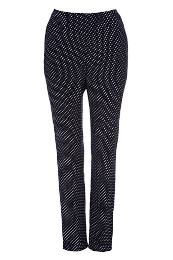 Navy Spot Straight Leg Trouser - length: standard; waist detail: elasticated waist, fitted waist, wide waistband/cummerbund; waist: mid/regular rise; predominant colour: navy; occasions: casual, work; fibres: polyester/polyamide - 100%; material texture: jersey; hip detail: fitted at hip (bottoms); jeans & bottoms detail: turn ups; trends: prints; fit: tapered; texture group: jersey - stretchy/drapey; style: standard