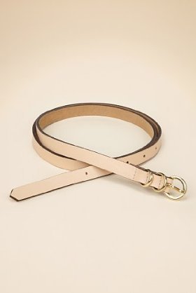 Leather Round Buckle Skinny Belt - predominant colour: ivory; style: classic; size: skinny; worn on: waist; material: leather; pattern: plain