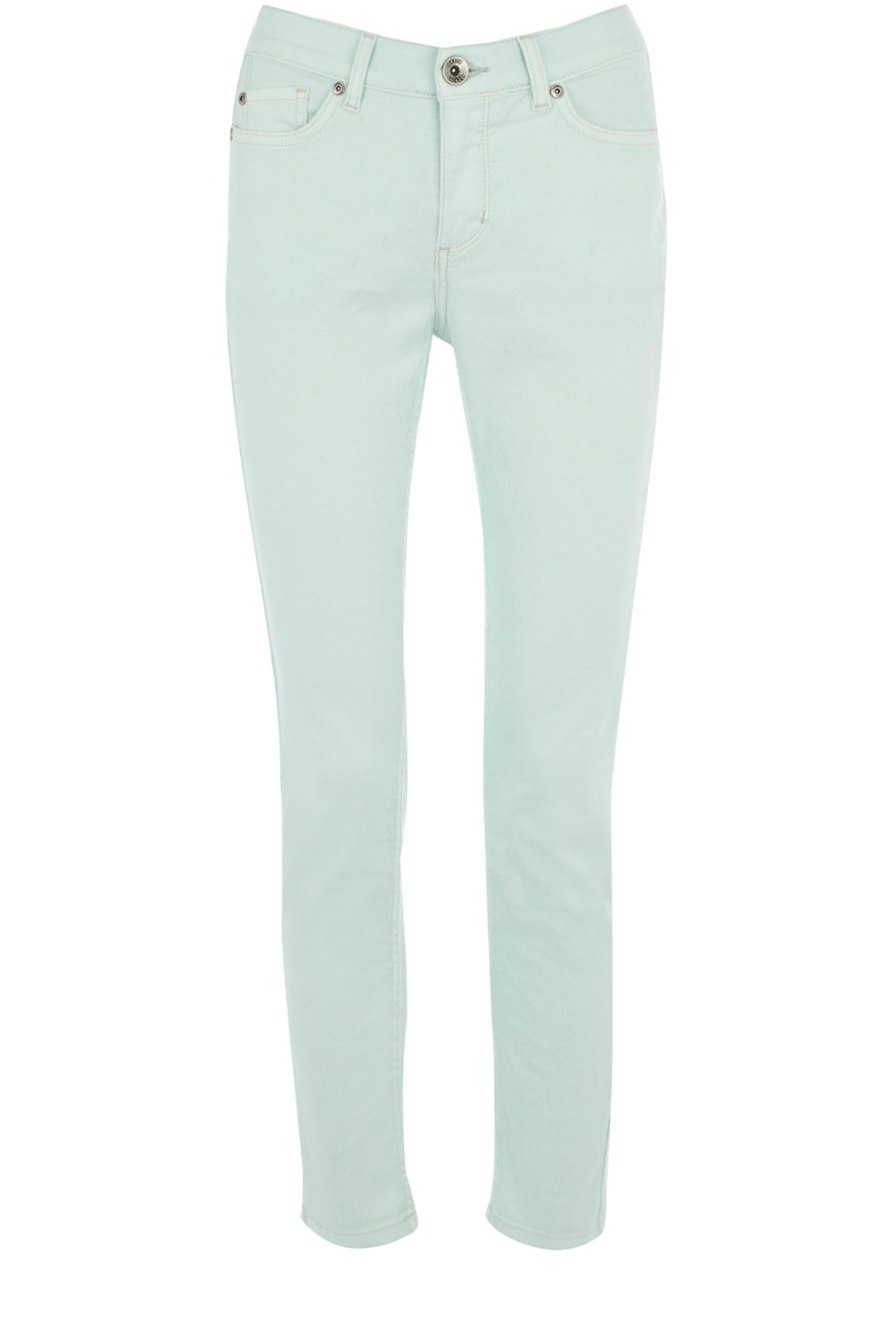 Crop Cherry Skinny Jeans - style: skinny leg; pattern: plain; pocket detail: traditional 5 pocket; waist: mid/regular rise; predominant colour: pistachio; occasions: casual; length: ankle length; fibres: cotton - stretch; material texture: denim; trends: pastels; texture group: denim; pattern type: fabric; pattern size: standard