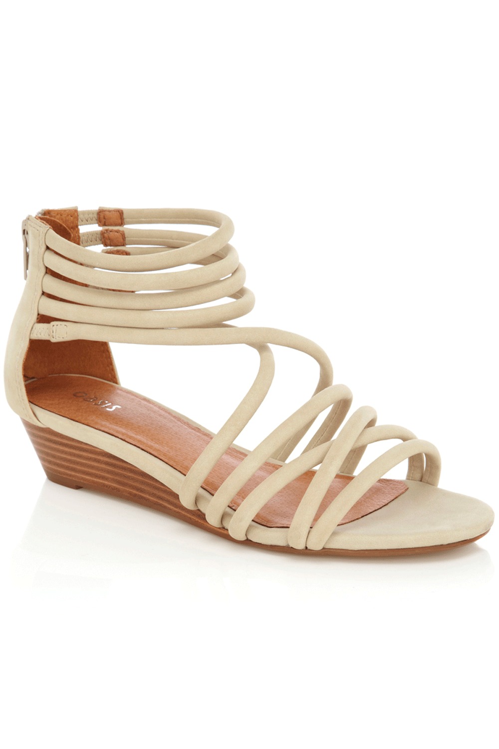 Tube Wedge Sandals - predominant colour: ivory; material: faux leather; heel height: mid; embellishment: zips; ankle detail: ankle strap; heel: wedge; toe: open toe/peeptoe; style: strappy