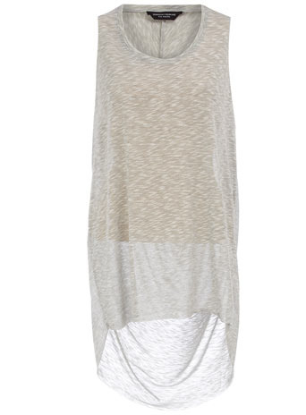 Grey Drape Back Slub Tunic - pattern: plain; sleeve style: sleeveless; length: below the bottom; style: tunic; predominant colour: light grey; occasions: casual; neckline: scoop; fibres: polyester/polyamide - 100%; material texture: jersey; fit: loose; back detail: longer hem at back than at front; sleeve length: sleeveless; pattern type: fabric; pattern size: standard; texture group: jersey - stretchy/drapey