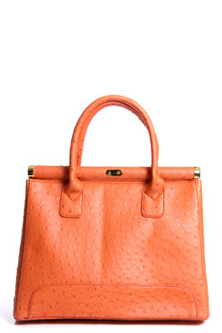Darcy Ostrich Effect Grab Bag - predominant colour: bright orange; type of pattern: standard; style: tote; length: handle; size: standard; material: faux leather; embellishment: animal print; pattern: animal print