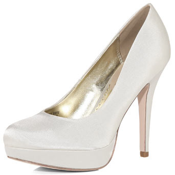 Ivory Satin Court Shoes - predominant colour: ivory; material: satin; heel height: high; heel: platform; toe: round toe; style: courts