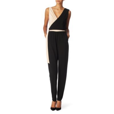 Ometto Jumpsuit - length: standard; fit: tailored/fitted; waist detail: fitted waist, belted waist/tie at waist/drawstring; predominant colour: black; occasions: evening, occasion; fibres: polyester/polyamide - 100%; texture group: structured shiny - satin/tafetta/silk etc.; style: jumpsuit
