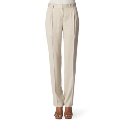 Avaleen Trousers - length: standard; waist detail: fitted waist, belted waist/tie at waist/drawstring, narrow waistband; pocket detail: small back pockets, pockets at the sides; waist: mid/regular rise; predominant colour: stone; occasions: evening, work, occasion; fibres: silk - mix; material texture: corduroy; texture group: corduroy; fit: straight leg; style: standard