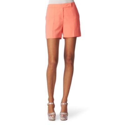 Tailored Mini Shorts - style: shorts; pocket detail: small back pockets, pockets at the sides; length: short shorts; waist: mid/regular rise; predominant colour: coral; occasions: casual, evening, occasion; fibres: polyester/polyamide - 100%; material texture: jersey; hip detail: front pleats at hip level; trends: pastels; fit: slim leg; texture group: jersey - stretchy/drapey