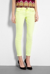 Washed Neon Yellow Stiletto Skinny - style: skinny leg; pattern: plain; pocket detail: traditional 5 pocket; waist: mid/regular rise; predominant colour: primrose yellow; occasions: casual, evening; length: ankle length; fibres: cotton - stretch; material texture: denim; trends: pastels, brights; texture group: denim; pattern type: fabric; pattern size: standard