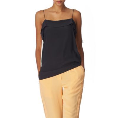 Contrast Back Top - neckline: round neck; sleeve style: spaghetti straps; pattern: plain; bust detail: ruching/gathering/draping/layers/pintuck pleats at bust; predominant colour: black; occasions: casual, evening; length: standard; style: top; fibres: silk - 100%; material texture: satin; fit: body skimming; sleeve length: sleeveless; texture group: structured shiny - satin/tafetta/silk etc.; pattern type: fabric; pattern size: standard