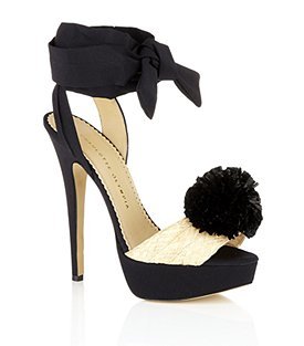 Pom Peep Toe Sandal - predominant colour: multicoloured; material: macrame/raffia/straw; heel height: high; ankle detail: ankle tie; heel: platform; toe: open toe/peeptoe; style: standard