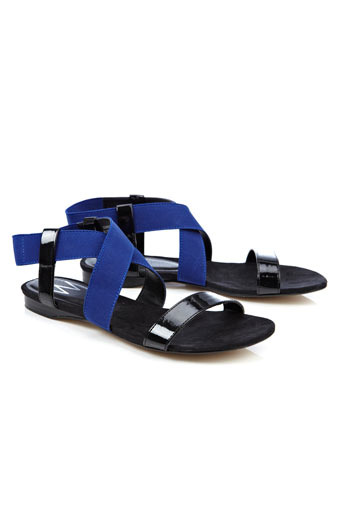 Navy Embellished Heart And Stripe Top - predominant colour: royal blue; material: patent; heel height: flat; embellishment: buckles, elasticated; ankle detail: ankle strap; heel: standard; toe: open toe/peeptoe; style: standard; finish: patent