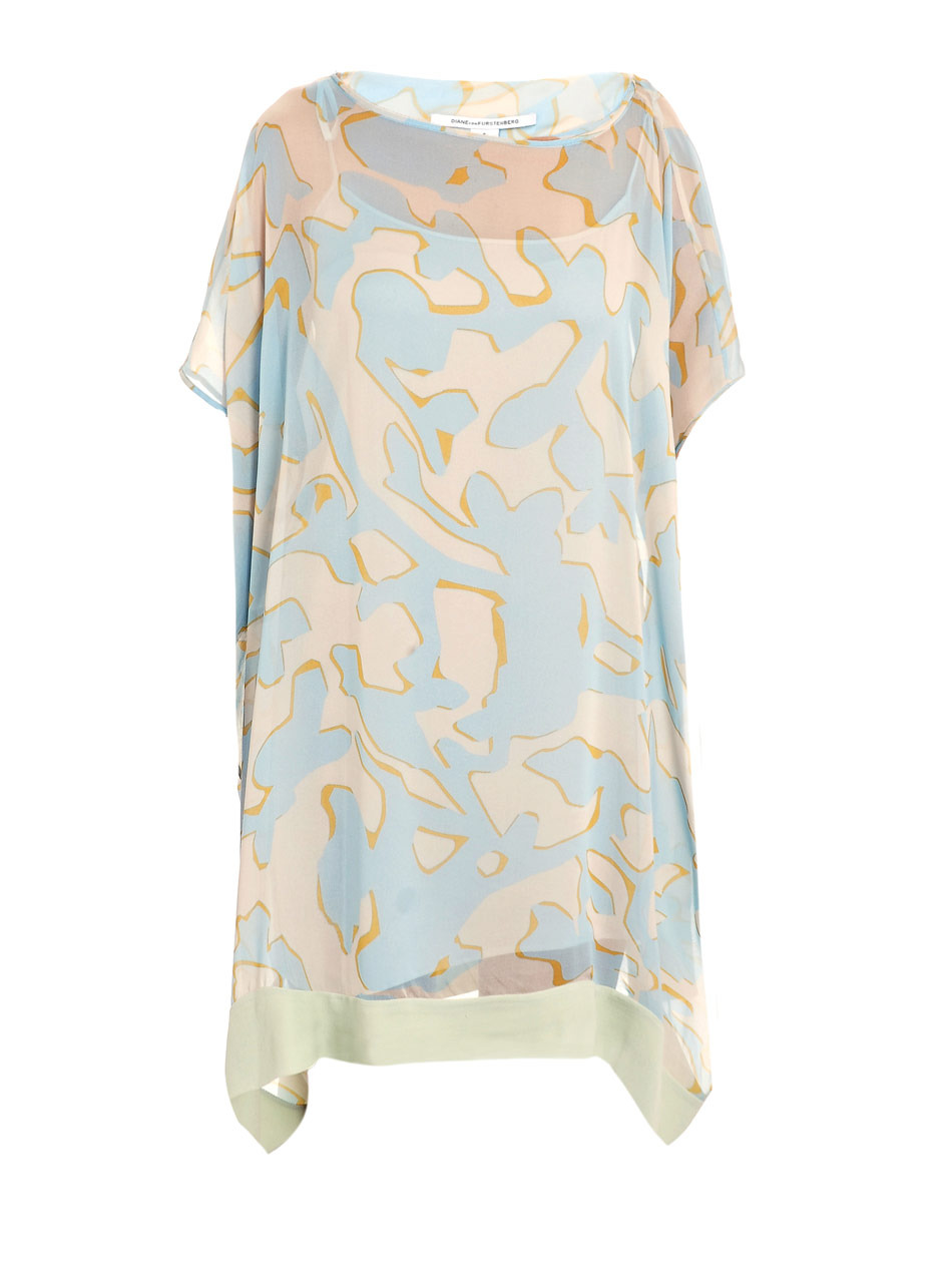Diane Hanky Dress - neckline: slash/boat neckline; sleeve style: dolman/batwing; fit: loose; pattern: print, patterned/print; length: just above the knee; style: asymmetric (hem); fibres: silk - mix; material texture: jersey; occasions: occasion; predominant colour: multicoloured; trends: prints; pattern type: fabric; pattern size: standard; texture group: jersey - stretchy/drapey