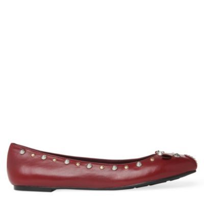Mouse Studded Pumps - predominant colour: burgundy; material: leather; heel height: flat; embellishment: studs; toe: round toe; style: ballerinas / pumps