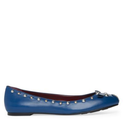 Mouse Studded Pumps - predominant colour: royal blue; material: leather; heel height: flat; embellishment: studs; toe: round toe; style: ballerinas / pumps