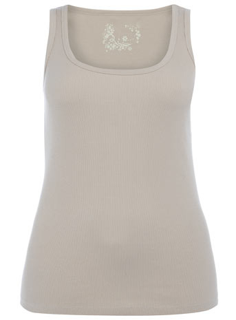 Stone Cotton Vest - pattern: plain; sleeve style: sleeveless; length: below the bottom; style: vest top; hip detail: fitted at hip; predominant colour: taupe; occasions: casual; neckline: scoop; fibres: cotton - 100%; material texture: jersey; fit: body skimming; trends: pastels; sleeve length: sleeveless; pattern type: fabric; pattern size: standard; texture group: jersey - stretchy/drapey