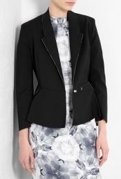 Black Turner Peplum Jacket - pattern: plain; style: double breasted blazer; hip detail: side pockets at hip; collar: standard lapel/rever collar; predominant colour: black; occasions: casual; length: standard; fit: tailored/fitted; fibres: wool - mix; material texture: jersey; sleeve length: long sleeve; sleeve style: standard; collar break: medium; pattern type: fabric; pattern size: standard; texture group: jersey - stretchy/drapey