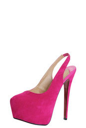 Isidora Fuchsia Slingback Platform Heels - predominant colour: hot pink; material: suede; heel height: high; ankle detail: ankle strap; heel: platform; toe: round toe; style: slingbacks