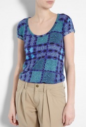Blue Tribal Jersey T Shirt - pattern: heavily patterned, print, patterned/print; style: t-shirt; predominant colour: royal blue; occasions: casual; length: standard; neckline: scoop; fibres: cotton - 100%; material texture: jersey; fit: body skimming; trends: prints, aquatic; sleeve length: short sleeve; sleeve style: standard; pattern type: fabric; pattern size: big & busy; texture group: jersey - stretchy/drapey