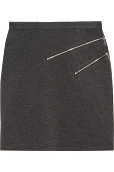 Zipped Stretch Jersey Skirt - length: mini; pattern: plain; fit: tight; hip detail: fitted at hip, added detail/embellishment at hip; waist: mid/regular rise; predominant colour: charcoal; occasions: casual, evening, work; style: mini skirt; fibres: polyester/polyamide - mix; material texture: jersey; waist detail: narrow waistband; pattern type: fabric; pattern size: standard; texture group: jersey - stretchy/drapey