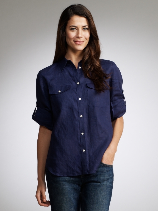 Casual Shirt, Navy - neckline: shirt collar/peter pan/zip with opening; pattern: plain; bust detail: added detail/embellishment at bust, buttons at bust (in middle at breastbone)/zip detail at bust; style: shirt; predominant colour: navy; occasions: casual, work; length: standard; fibres: linen - 100%; material texture: calico; fit: loose; hip detail: dip hem; shoulder detail: discreet epaulette; trends: aquatic; sleeve length: long sleeve; sleeve style: standard; texture group: cotton feel fabrics; pattern type: fabric; pattern size: standard