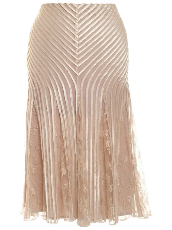 Champagne Skirt, Champagne - length: below the knee; pattern: plain, metallic, striped, lace; fit: body skimming; waist detail: fitted waist; hip detail: fitted at hip; waist: mid/regular rise; predominant colour: champagne; occasions: evening, occasion; style: fit & flare; fibres: polyester/polyamide - 100%; material texture: metallic; trends: pastels, aquatic; pattern type: fabric; pattern size: standard