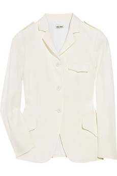 Pocket Detailed Crepe Blazer - pattern: plain; style: single breasted blazer; shoulder detail: obvious epaulette, discreet epaulette; bust detail: added detail/embellishment at bust; hip detail: front pockets at hip; collar: standard lapel/rever collar; predominant colour: white; occasions: casual, evening, work, occasion; length: standard; fit: tailored/fitted; fibres: polyester/polyamide - 100%; material texture: jersey; waist detail: fitted waist; trends: white, sports luxe; sleeve length: long sleeve; sleeve style: standard; collar break: medium; pattern type: fabric; pattern size: standard; texture group: jersey - stretchy/drapey