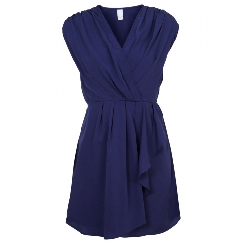 Carolin Dress Xs / Blue - style: faux wrap/wrap; length: mid thigh; neckline: v-neck; sleeve style: capped; fit: fitted at waist; pattern: plain; waist detail: fitted waist, twist front waist detail/nipped in at waist on one side/soft pleats/draping/ruching/gathering waist detail, belted waist/tie at waist/drawstring; bust detail: ruching/gathering/draping/layers/pintuck pleats at bust; predominant colour: royal blue; occasions: casual, evening, work; fibres: polyester/polyamide - 100%; material texture: jersey; hip detail: ruching/gathering at hip, soft pleats at hip/draping at hip/flared at hip; shoulder detail: flat/draping pleats/ruching/gathering at shoulder; trends: aquatic; sleeve length: short sleeve; pattern type: fabric; pattern size: standard; texture group: jersey - stretchy/drapey