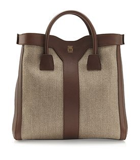 Double Y Linen And Leather Tote - predominant colour: chocolate brown; style: tote; length: handle; size: standard; material: leather; pattern: plain, two-tone