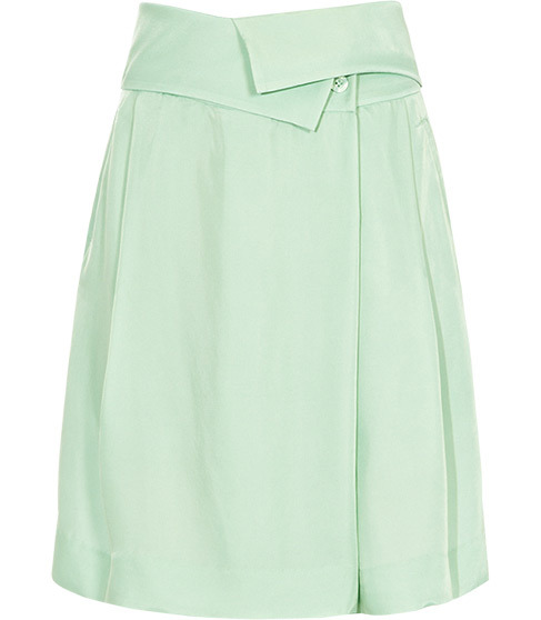 Cody Fluid Culotte - style: shorts; waist detail: fitted waist, wide waistband/cummerbund, embellishment at waist/feature waistband; pocket detail: pockets at the sides; length: mid thigh shorts; waist: mid/regular rise; predominant colour: pistachio; occasions: casual, evening; fibres: polyester/polyamide - 100%; material texture: jersey; hip detail: soft pleats at hip/draping at hip/flared at hip; trends: pastels; fit: skinny/tight leg; texture group: jersey - stretchy/drapey