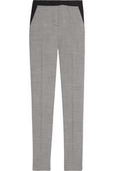 Houndstooth Stretch Wool Straight Leg Pants - length: standard; pocket detail: small back pockets, pockets at the sides; waist: mid/regular rise; predominant colour: mid grey; occasions: evening, work; fibres: wool - stretch; material texture: denim; trends: prints; texture group: denim; fit: straight leg; style: standard
