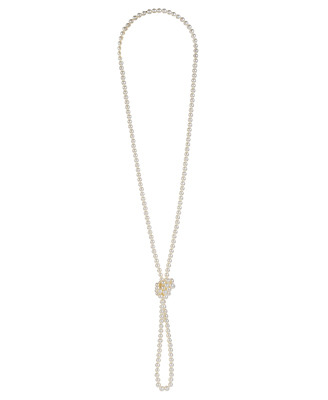 Knotted Pearlescent Necklace - predominant colour: ivory; style: standard; length: long; size: standard; material: pearl; embellishment: pearls