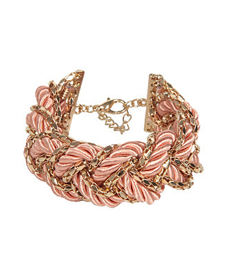 Braided Bracelet - predominant colour: pink; style: bangle; size: large/oversized; material: fabric
