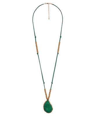 Knotted Rings Necklace - predominant colour: emerald green; style: pendant; length: long; size: standard; material: leather