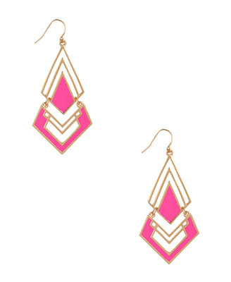 Lacquered Geo Earrings - predominant colour: yellow; style: drop; length: long; size: standard; material: chain/metal; fastening: pierced