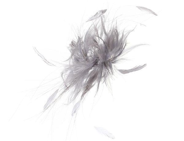 Annabelle Silver - predominant colour: light grey; style: fascinator; size: standard; material: fabric; embellishment: feather; pattern: plain