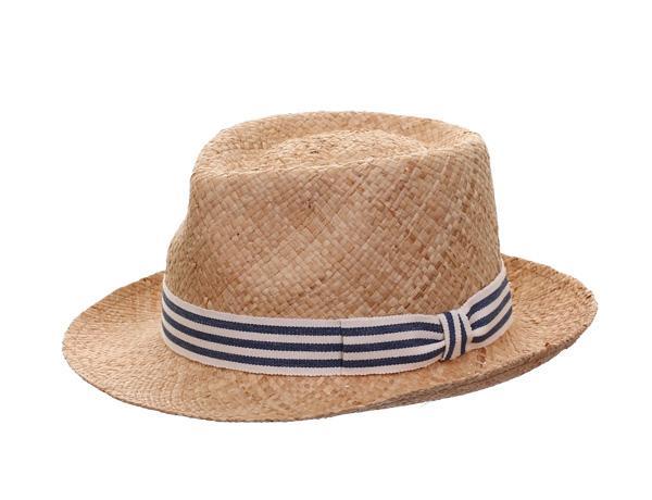 Clyde Raffia - predominant colour: stone; style: trilby; size: standard; material: macrame/raffia/straw; embellishment: ribbon; pattern: striped