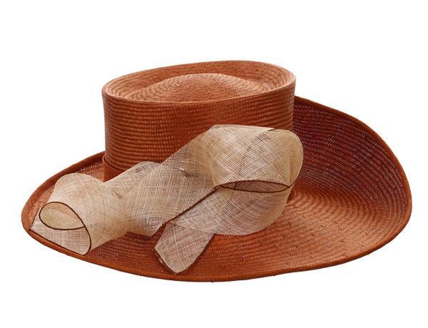 Sweet Caramel - predominant colour: terracotta; style: wide brimmed; size: large; material: macrame/raffia/straw; embellishment: bow, ribbon; pattern: plain
