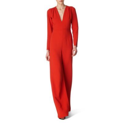 Wide Leg Jumpsuit - fit: loose; waist detail: fitted waist; length: extra long; predominant colour: bright orange; occasions: casual, evening; fibres: polyester/polyamide - 100%; trends: brights; texture group: lace; style: jumpsuit