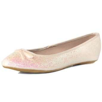 White Glitter Ballerina Pumps - predominant colour: white; material: fabric; heel height: flat; embellishment: glitter; toe: round toe; style: ballerinas / pumps