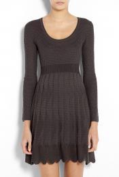 Fit And Flare Skinny Knit Dress - length: mid thigh; pattern: lightly patterned, patterned/print; waist detail: fitted waist; predominant colour: purple; occasions: casual; fit: fitted at waist & bust; style: fit & flare; neckline: scoop; fibres: wool - mix; material texture: jersey; hip detail: soft pleats at hip/draping at hip/flared at hip; sleeve length: long sleeve; sleeve style: standard; pattern type: fabric; pattern size: light/subtle; texture group: jersey - stretchy/drapey