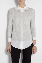 Silver Lurex Knit Long Sleeve Top - pattern: plain, metallic; predominant colour: light grey; occasions: casual; length: standard; style: top; neckline: scoop; fibres: polyester/polyamide - mix; material texture: metallic; fit: body skimming; sleeve length: long sleeve; sleeve style: standard; pattern type: fabric; pattern size: standard