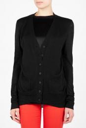 Twin Sweater - neckline: v-neck; pattern: plain; style: standard; predominant colour: black; occasions: casual, work; length: standard; fibres: wool - mix; material texture: jersey; fit: standard fit; bust detail: contrast pattern/fabric/detail at bust; back detail: longer hem at back than at front; sleeve length: long sleeve; sleeve style: standard; pattern type: knitted - other; pattern size: standard; texture group: jersey - stretchy/drapey