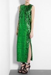 Emerald Green Amukaji Sequin Maxi Dress - neckline: round neck; pattern: plain; sleeve style: sleeveless; style: maxi dress; length: ankle length; predominant colour: emerald green; occasions: evening, occasion; fit: body skimming; fibres: polyester/polyamide - 100%; material texture: metallic; hip detail: slits at hip; trends: aquatic; sleeve length: sleeveless; pattern type: fabric; pattern size: standard; embellishment: sequins