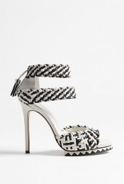 Intriciato Stiletto Sandal - predominant colour: white; material: leather; heel height: high; embellishment: tassels; ankle detail: ankle strap; heel: stiletto; toe: open toe/peeptoe; style: standard