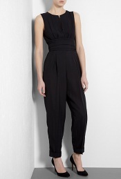 Black Karman Jumpsuit With Cumberbund - waist detail: drop waist, wide waistband/cummerbund; predominant colour: black; occasions: casual, evening; length: ankle length; fit: body skimming; fibres: polyester/polyamide - 100%; texture group: structured shiny - satin/tafetta/silk etc.; style: jumpsuit