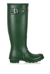 Green Original Tall Classic Boots - predominant colour: emerald green; material: plastic/rubber; heel height: flat; embellishment: buckles; heel: standard; toe: round toe; boot length: mid calf; style: wellies