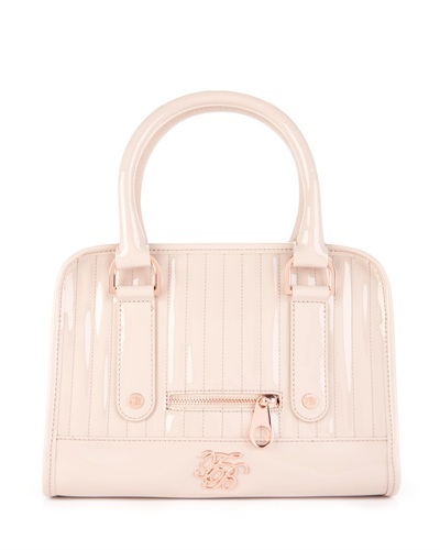 Ted Baker Woody Bowler Bag - predominant colour: ivory; style: bowling; length: handle; size: small; material: patent; embellishment: zips; pattern: plain; finish: patent
